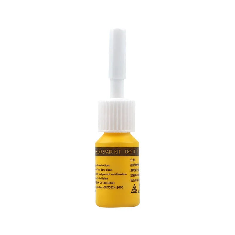 Yellow three-piece car glass repair tool set for windshield chip repair