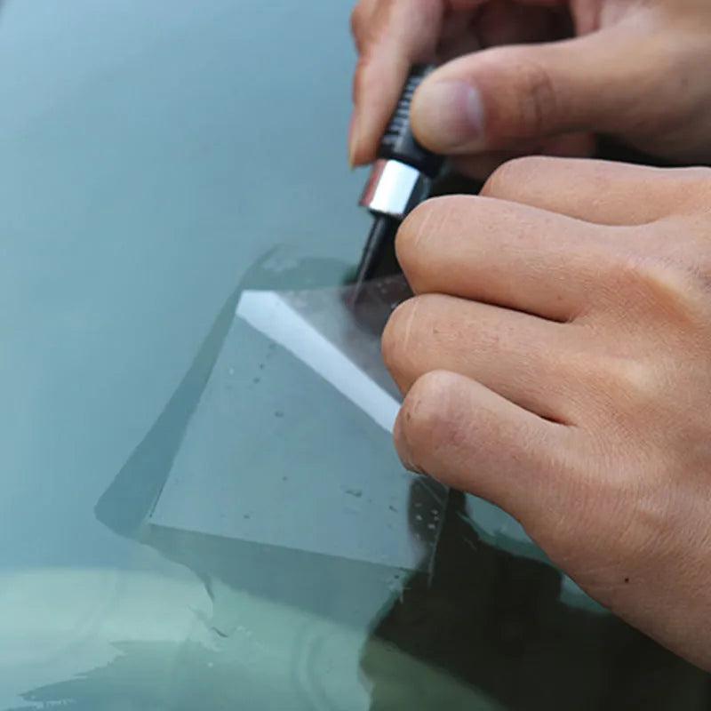 Yellow three-piece car glass repair tool set for windshield chip repair