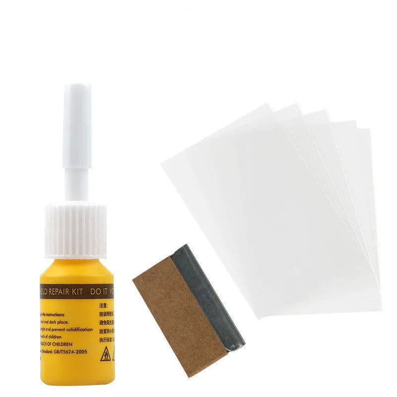Yellow three-piece car glass repair tool set for windshield chip repair