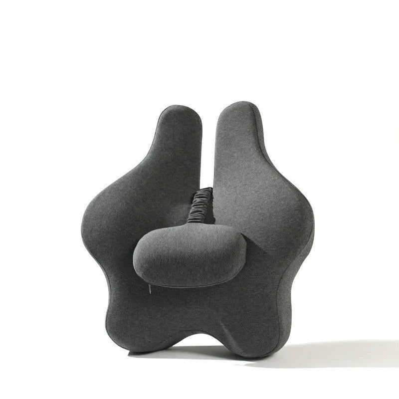 Black memory foam lumbar support cushion for car seat measuring 50cm by 47cm.