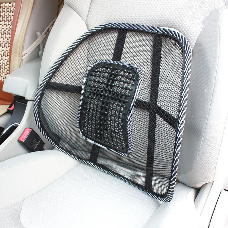 Black car lumbar support pillow with polypropylene leather and steel wire frame measuring 41x39cm