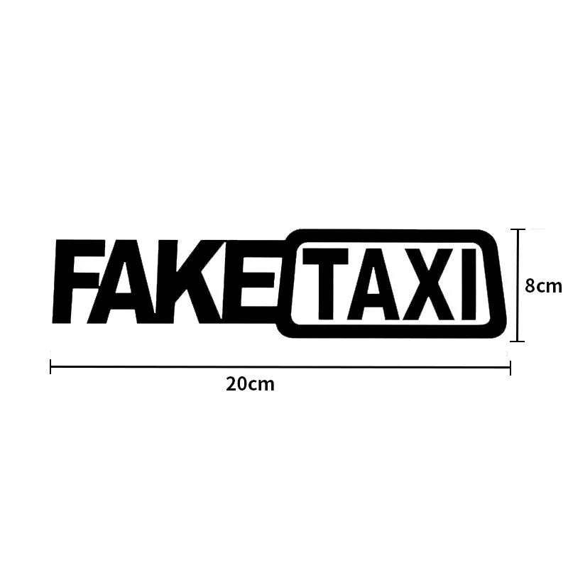 FAKE TAXI car warning sticker in waterproof PET material measuring 20cm by 8cm