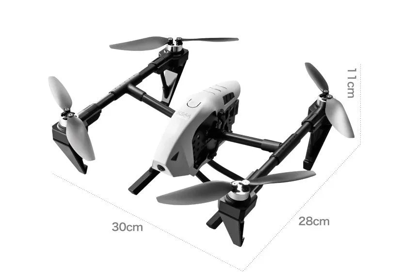 White KS66 alloy UAV drone with camera and propellers, remote control, and accessories on a neutral background