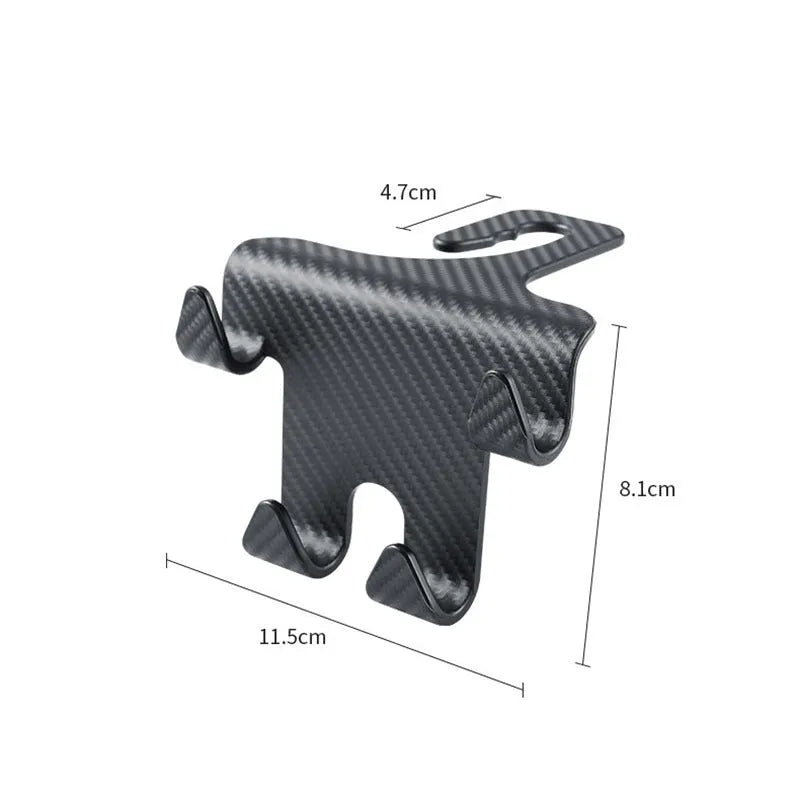 Black car multifunction hook bracket with integrated mobile phone holder for rear seat mounting