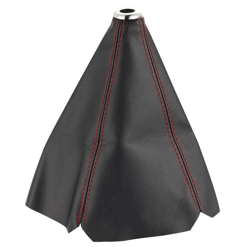 General Motors PU leather gear shift dust cover in black, red, and blue line colour options.