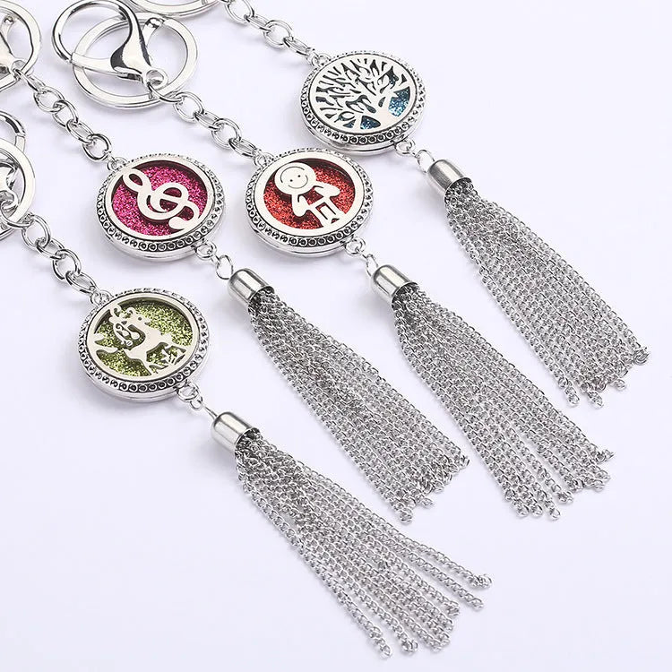 Alloy car aromatherapy pendant with tassel decoration and 50cm chain