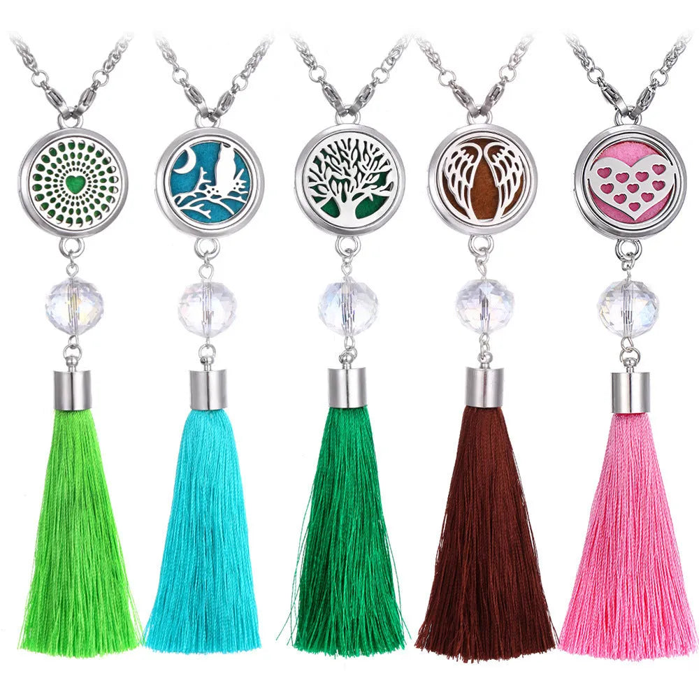Alloy car aromatherapy pendant with tassel decoration and 50cm chain