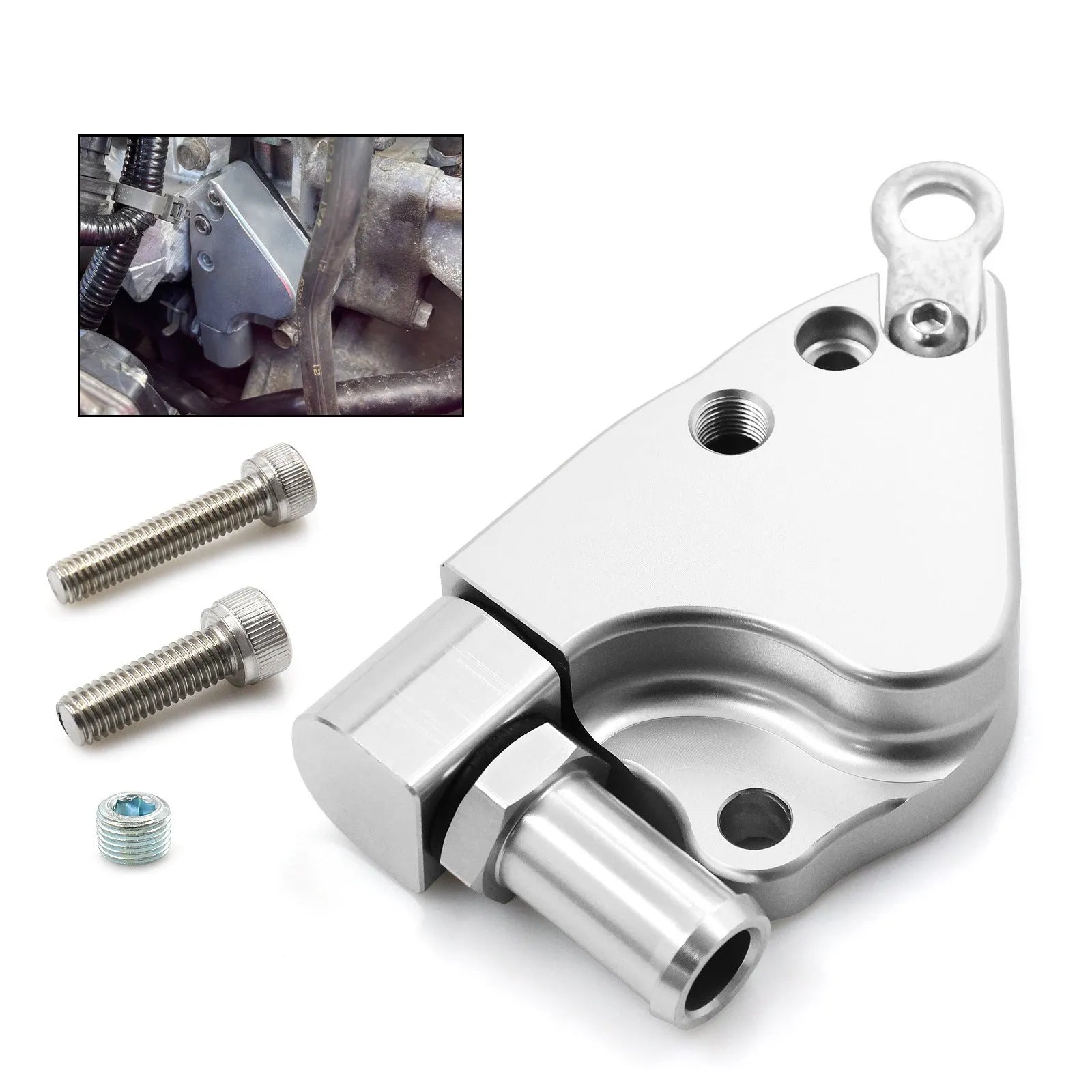 Aluminium intake manifold coolant adapter for Honda K20 K24 engines with mounting hardware