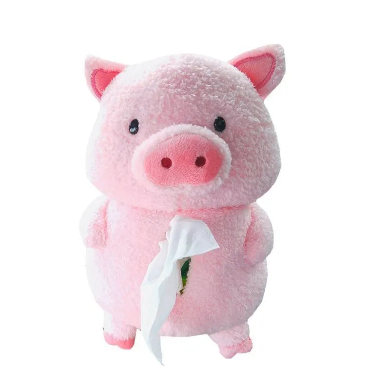 Soft plush car tissue box cover in a cartoon lamb design on a car seat.