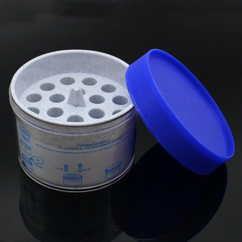 Orange and blue process cooling box for gradient freezing and freezer cell recovery