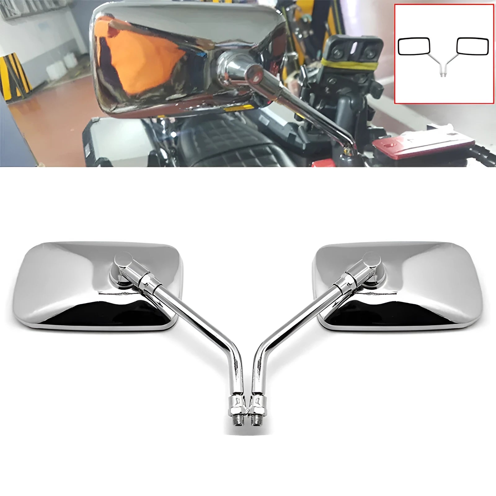 Silver all-metal convex motorcycle rearview mirror with electroplated finish