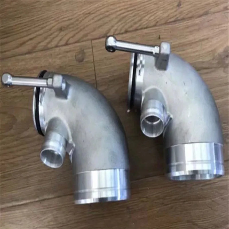Aluminium alloy turbocharger pipe elbow with a 90-degree bend for lateral engine applications