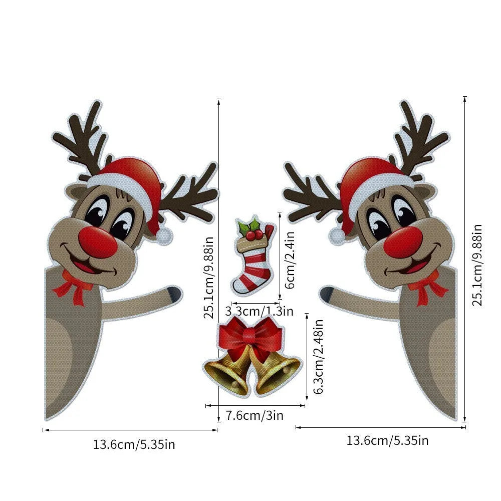 Magnetic luminous reflective Christmas bumper sticker featuring a cartoon elk with a bell