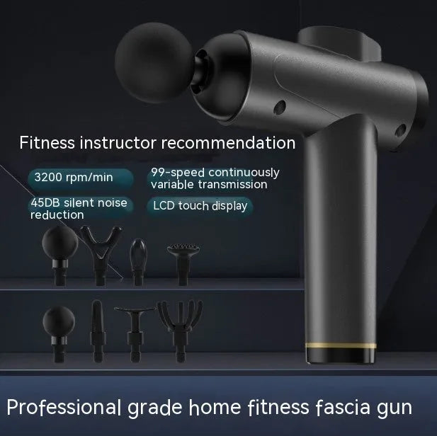 Massage gun with brushless motor, USB charging, dark gray or dark green, 4 or 8 heads, 36dB low noise