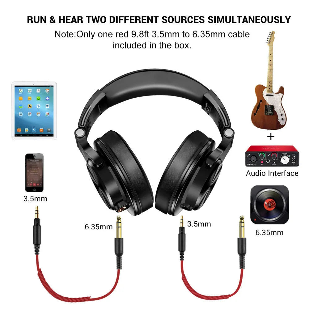 OneOdio professional over-ear monitor headphones with 40mm drivers in black or red colour options