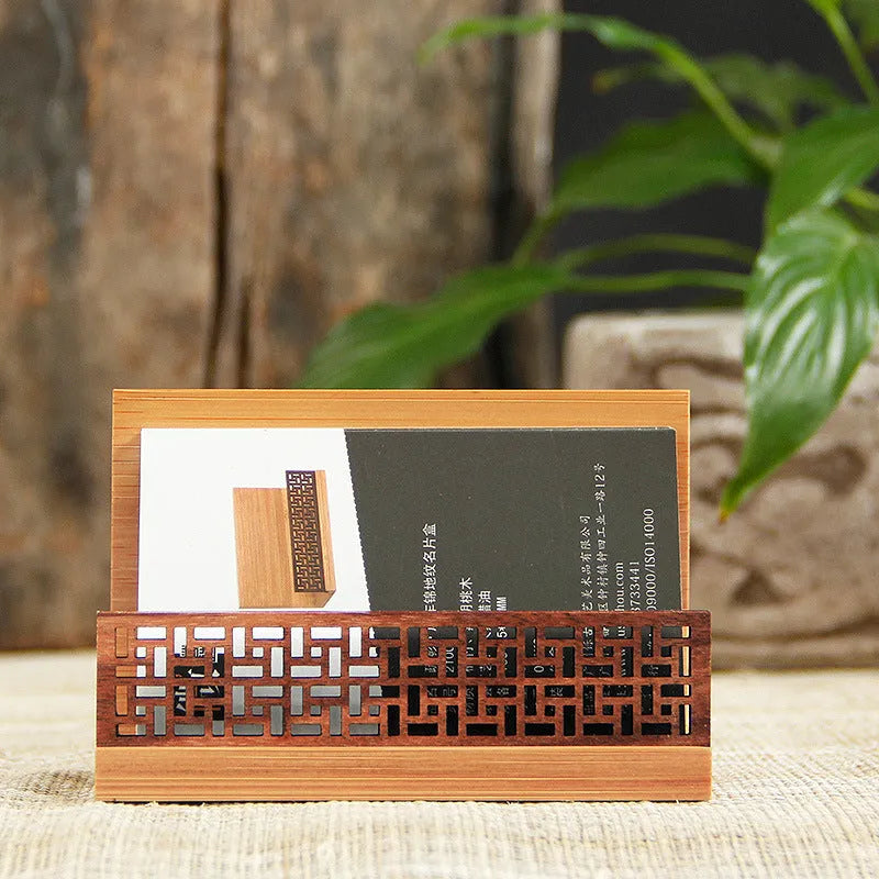 Geometric business cardholder made from bamboo and black walnut wood.