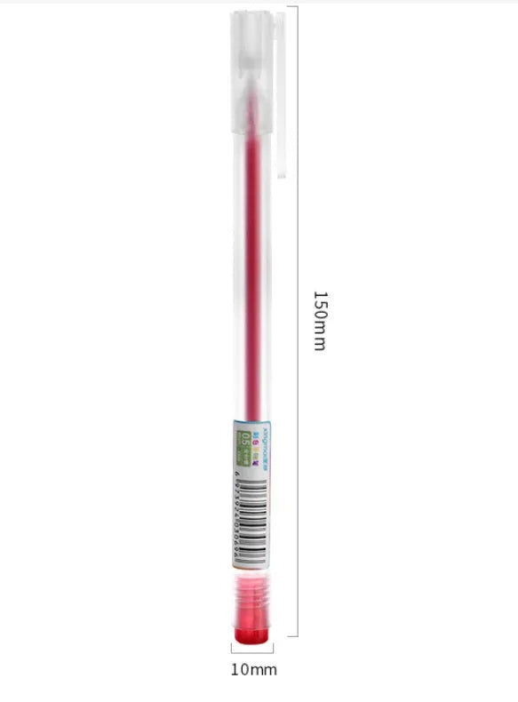 Boxed set of twelve assorted colour gel pens with 0.5 mm tips and bagged refills.