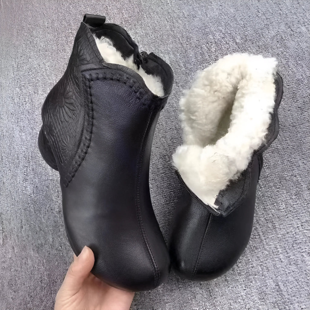 Women's winter ankle boots, brown or black, mid block heel 3-5cm, anti-slip rubber sole, side zipper, sizes 35-40