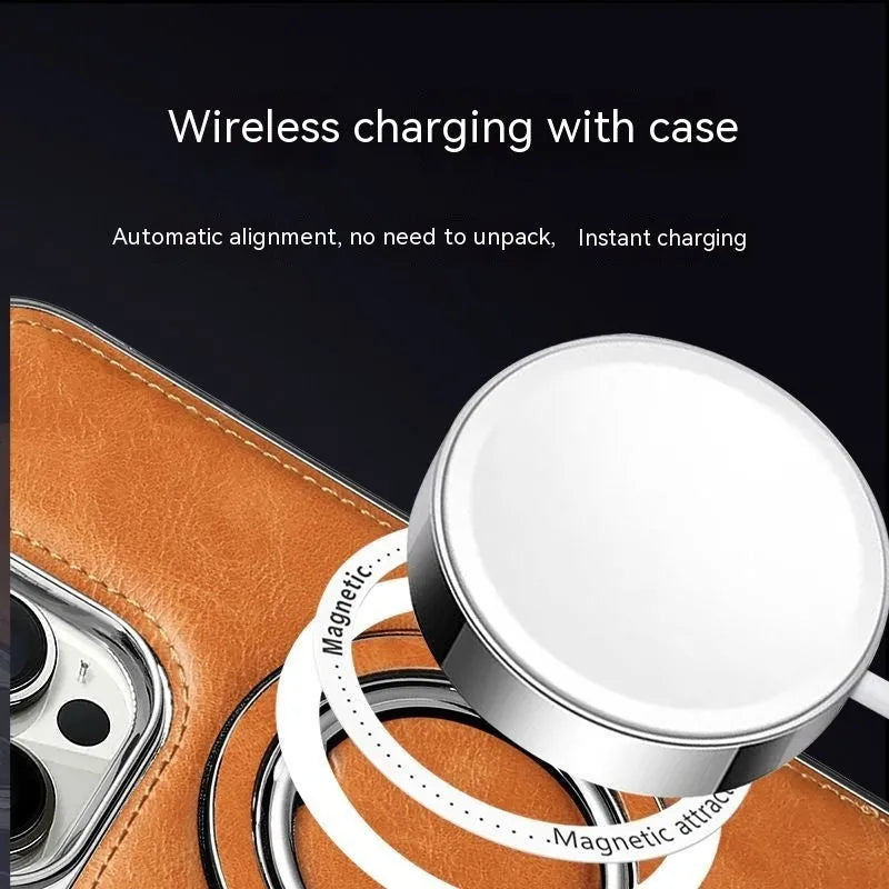 Magnetic bracket phone case imitation leather drop-resistant for iPhone 11-15 Pro Max