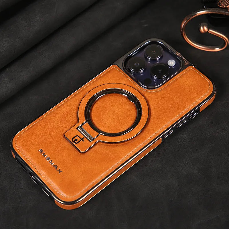 Magnetic bracket phone case imitation leather drop-resistant for iPhone 11-15 Pro Max