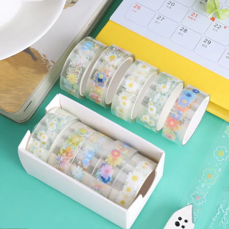 Midsummer Daisy cartoon pattern transparent adhesive tape roll showing 1.5cm width