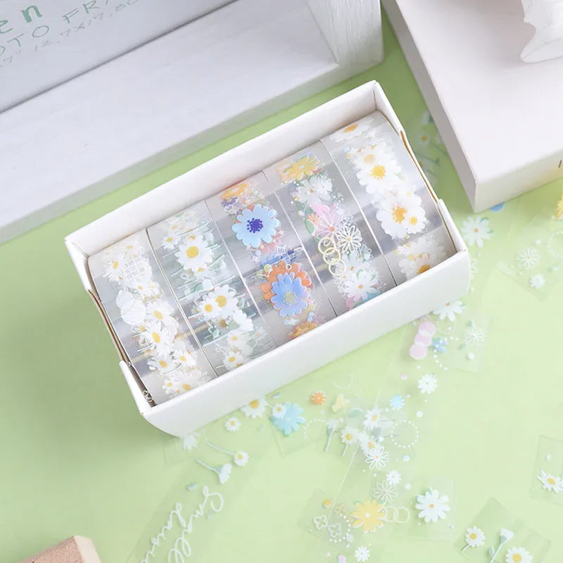 Midsummer Daisy cartoon pattern transparent adhesive tape roll showing 1.5cm width