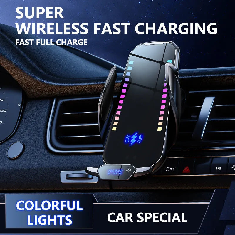 Silver car phone holder with wireless charging pad and electric clamp on suckered base