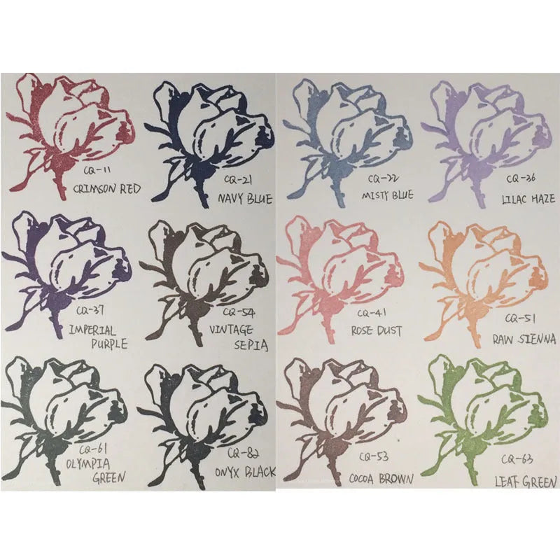 Rectangular quick-drying oily ink pad for rubber stamps in five colours.