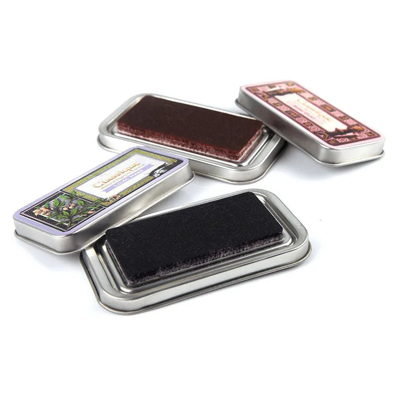 Rectangular quick-drying oily ink pad for rubber stamps in five colours.