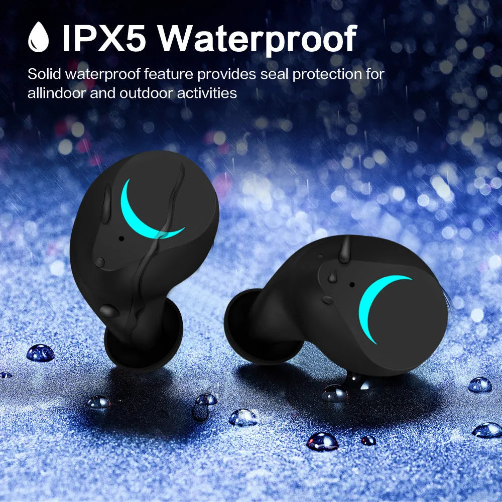 Black TWS Bluetooth wireless earbuds with in-ear design