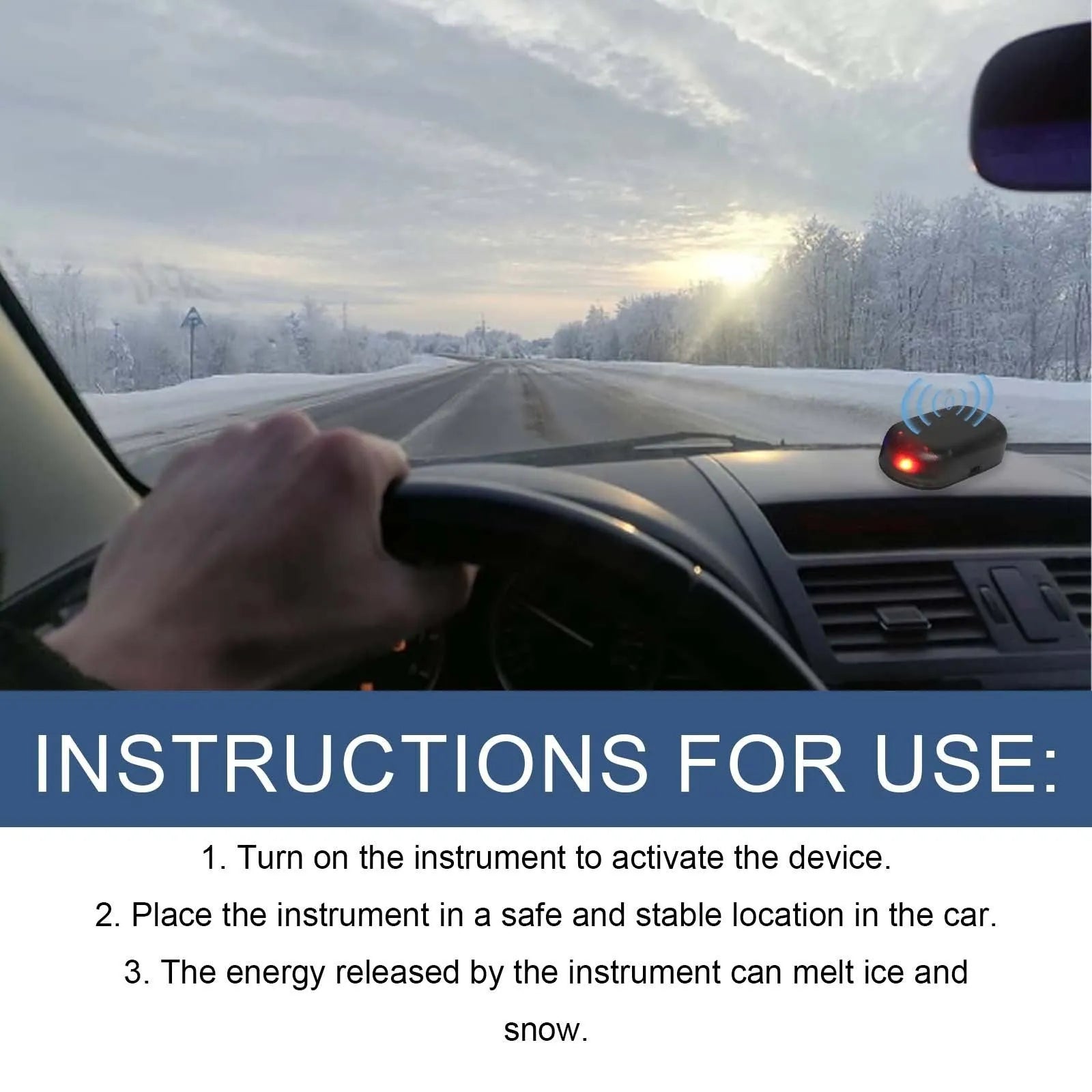 Black portable car deicer tool for windscreen frost removal measuring 5 cm long