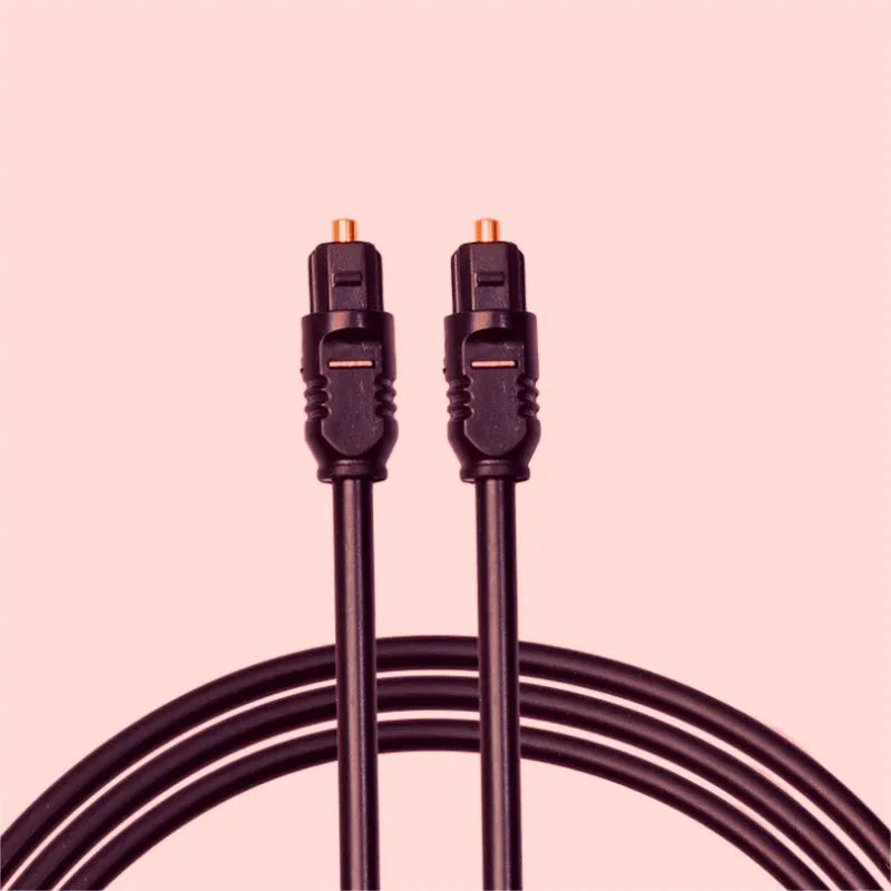Black Toslink digital optical audio cable with square connectors, 2 metres long