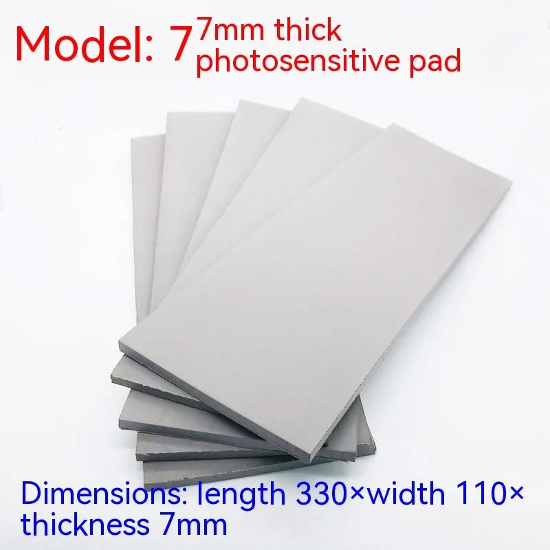 Black plastic light-sensitive mat for calligraphy stamp making, showing three thickness options.