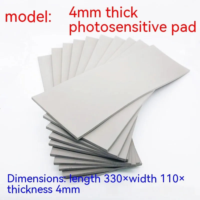 Black plastic light-sensitive mat for calligraphy stamp making, showing three thickness options.