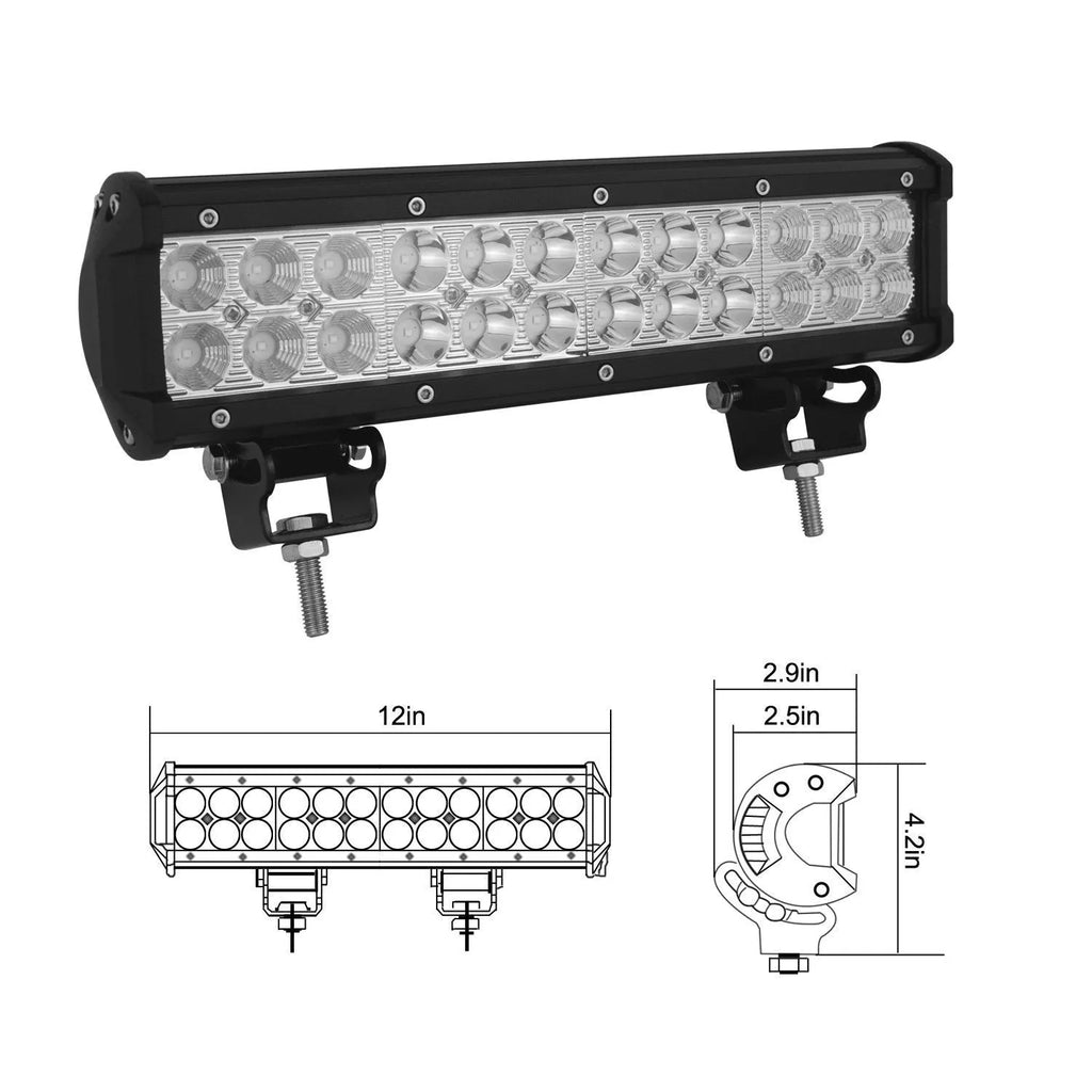 Black aluminium alloy 72W LED roof light bar for off-road vehicles with double row LED configuration