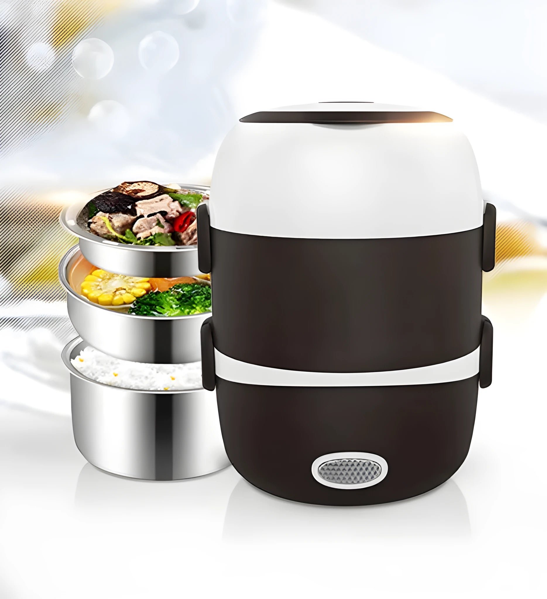USB-powered electric heated lunch box with two-layer and three-layer capacity options