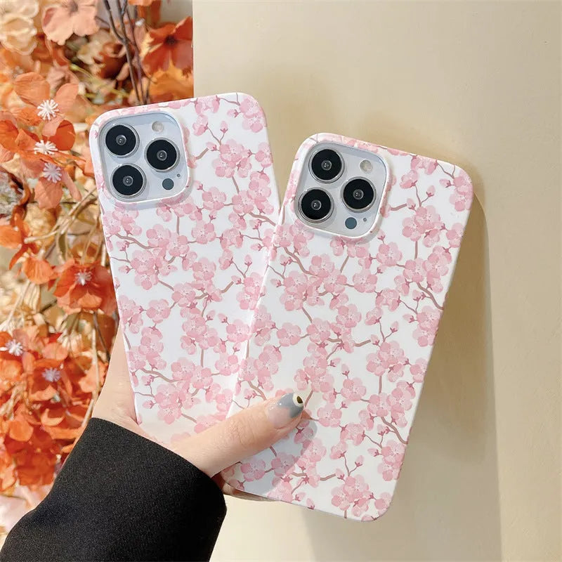 Pink cherry blossom silicone phone case for Apple iPhone - soft back cover