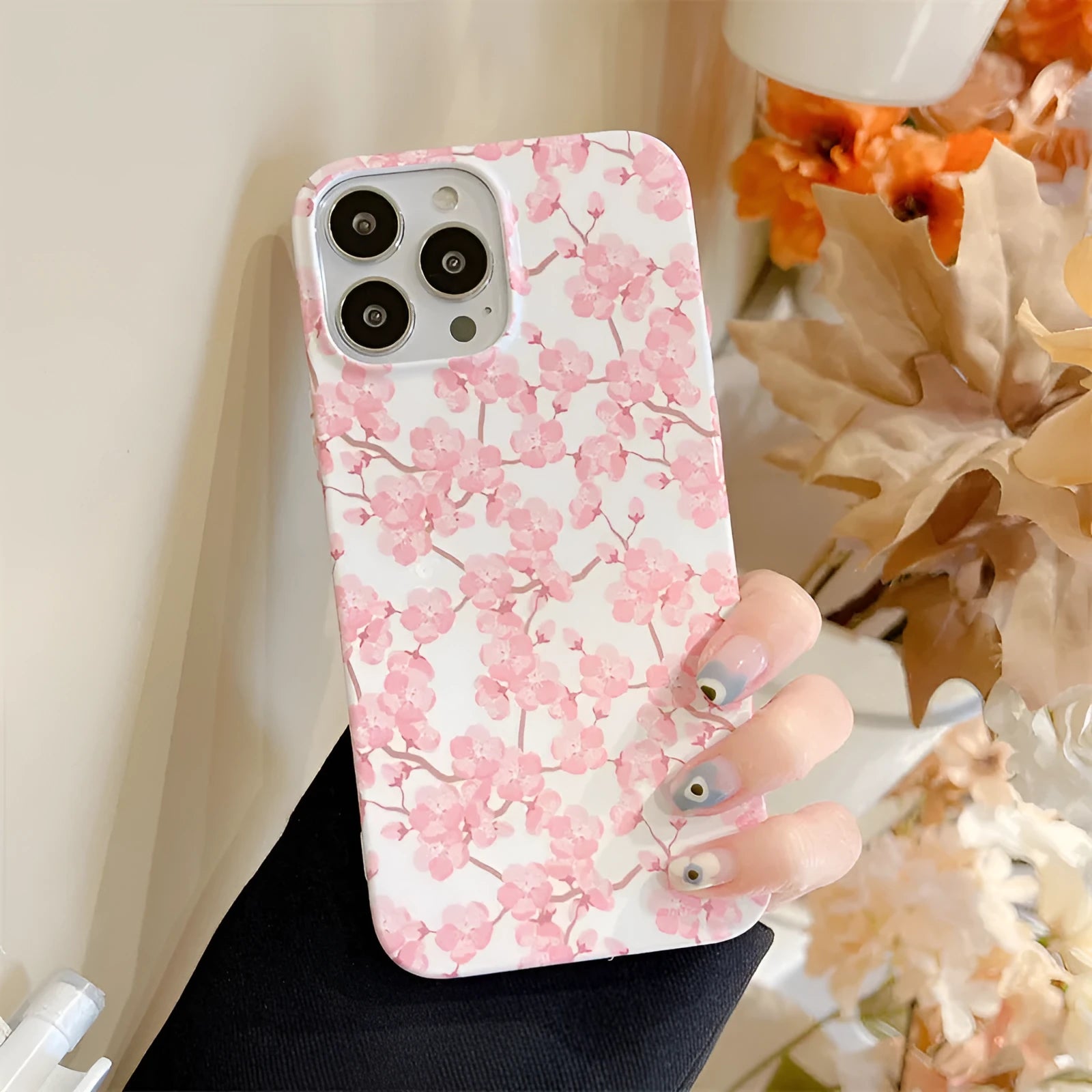 Pink cherry blossom silicone phone case for Apple iPhone - soft back cover