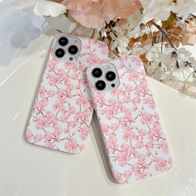 Pink cherry blossom silicone phone case for Apple iPhone - soft back cover