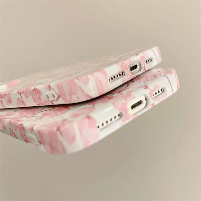 Pink cherry blossom silicone phone case for Apple iPhone - soft back cover