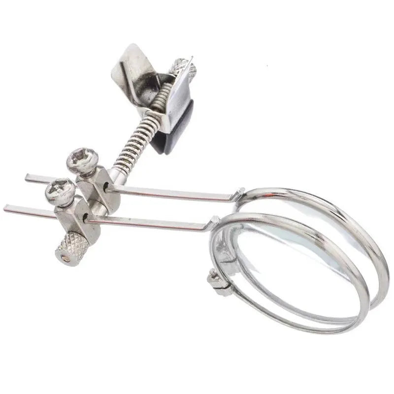 Reading glasses mirror clip attachment with metal bracket and glass lenses for hands-free use