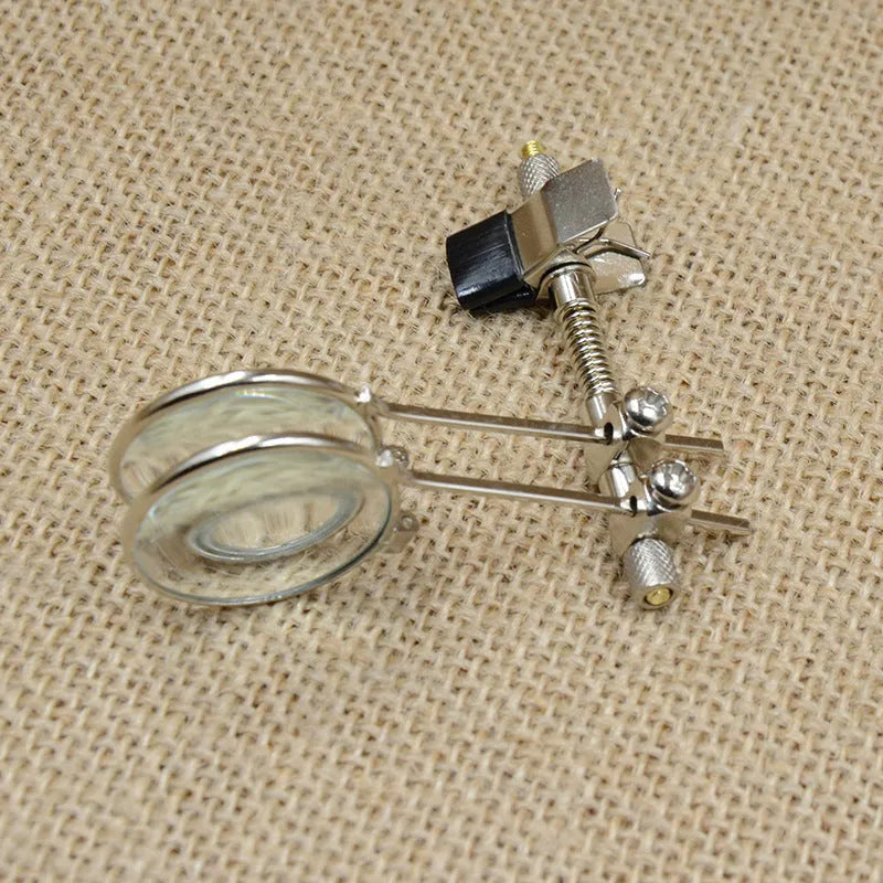 Reading glasses mirror clip attachment with metal bracket and glass lenses for hands-free use