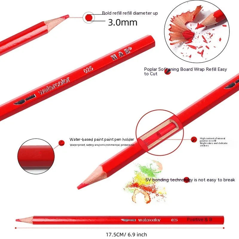 Water-soluble coloured pencil set with 24 colours in a protective iron art box