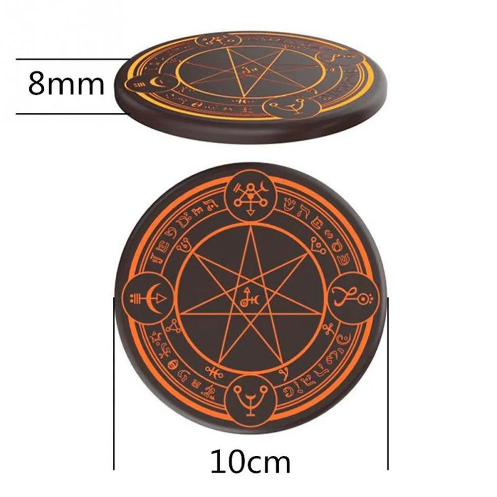 Magic Array 10W wireless charger, 99mm diameter and 8mm thick circular pad, in Blue or Orange.