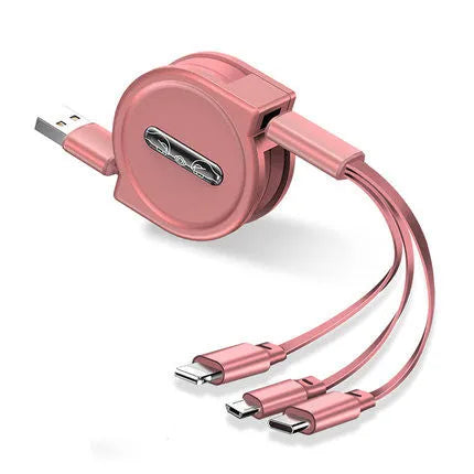 3 in 1 telescopic charging cable with TPE cable and titanium alloy connectors in multiple colours