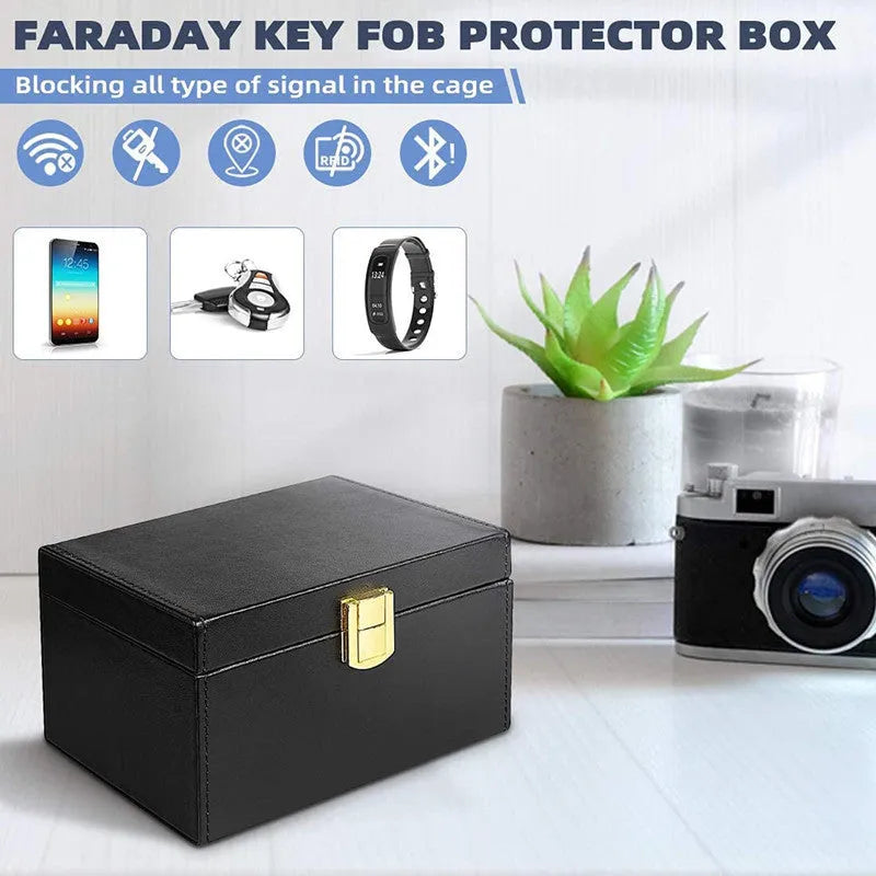 Carbon fibre pattern RFID shielding box with two matching key cases for card and key protection
