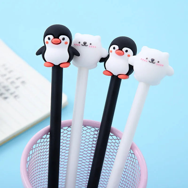 Korean cartoon penguin silicone gel pen with 0.5mm black refill in peacock blue colour
