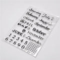 Transparent silicone rubber stamp with a raised vintage digital table clock design.