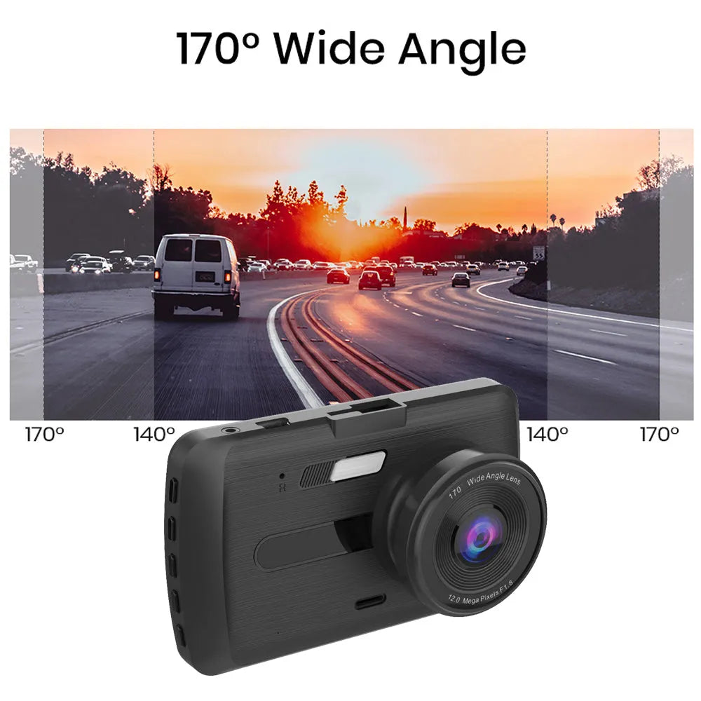 1080P dual lens car dash cam with 3.5in IPS screen, 170 degree front lens, 120 degree rear camera, 16GB option