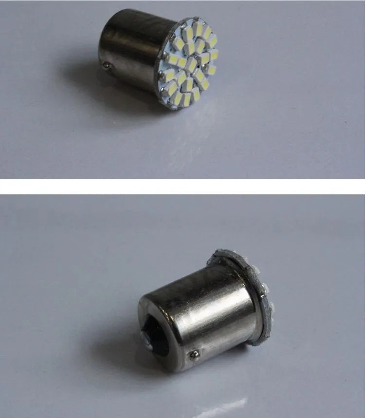 1156 1157 automotive LED bulb with 22 white LEDs for brake and turn signals.